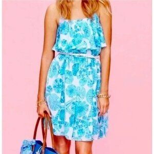 LILLY PULITZER for Target Women's Blue and White Shell Patterned Sundress XS